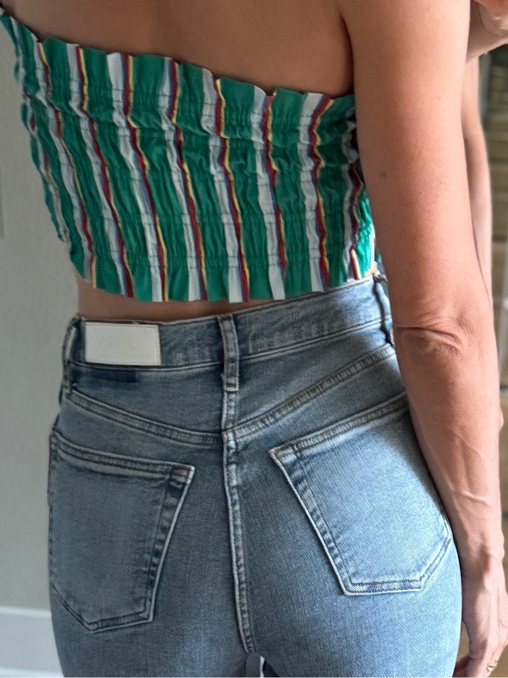 Hill House green Vertical Stripe Smocked Maxi Skirt and matching top - Picture 4 of 9